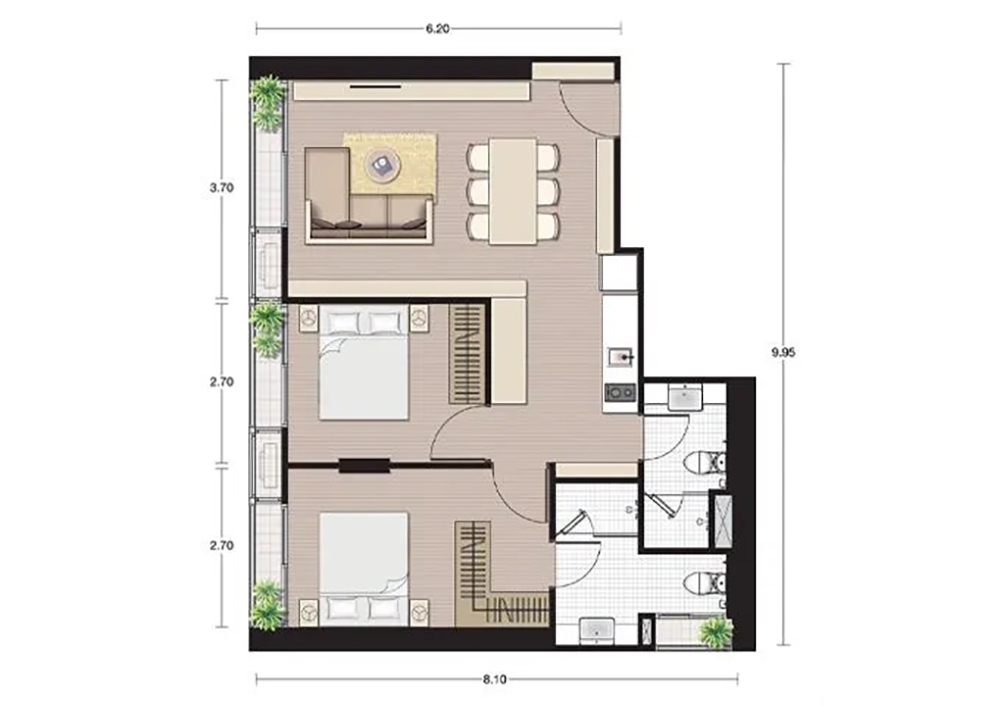 noble be19 unit plan 2 bedroom