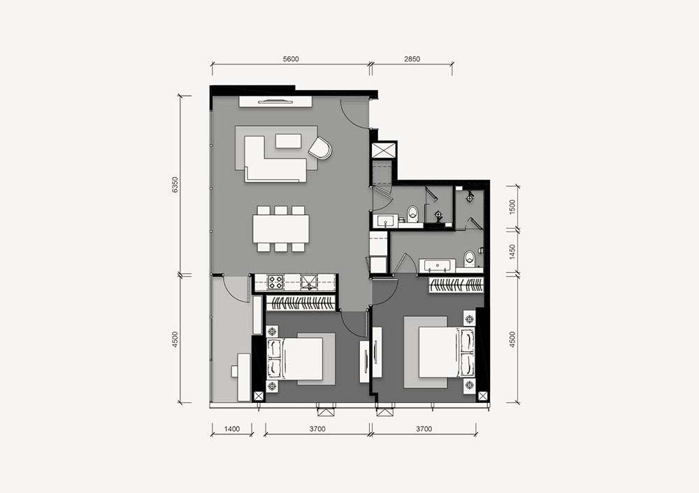 tait sathorn 12 condominium unit plan 2 bedroom